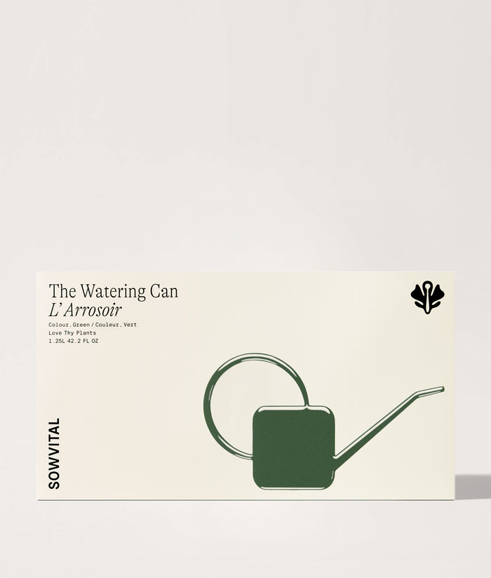 Product packaging for 'The Watering Can' by Sowvital on a beige background.