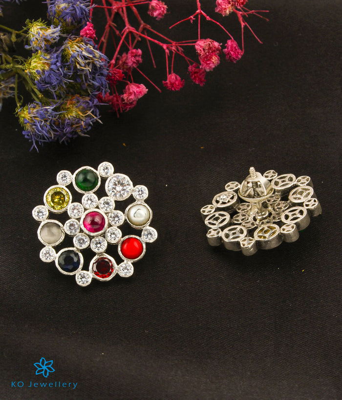 The Yajata Silver Ear-studs (Navratna/Oxidised)