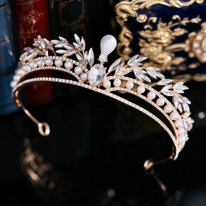 Wedding Hair Accessories -  Pearl and Crystal Bridal Tiara - Available in Gold and Silver
