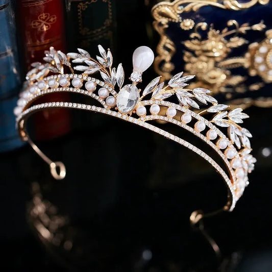 Wedding Hair Accessories -  Pearl and Crystal Bridal Tiara - Available in Gold and Silver