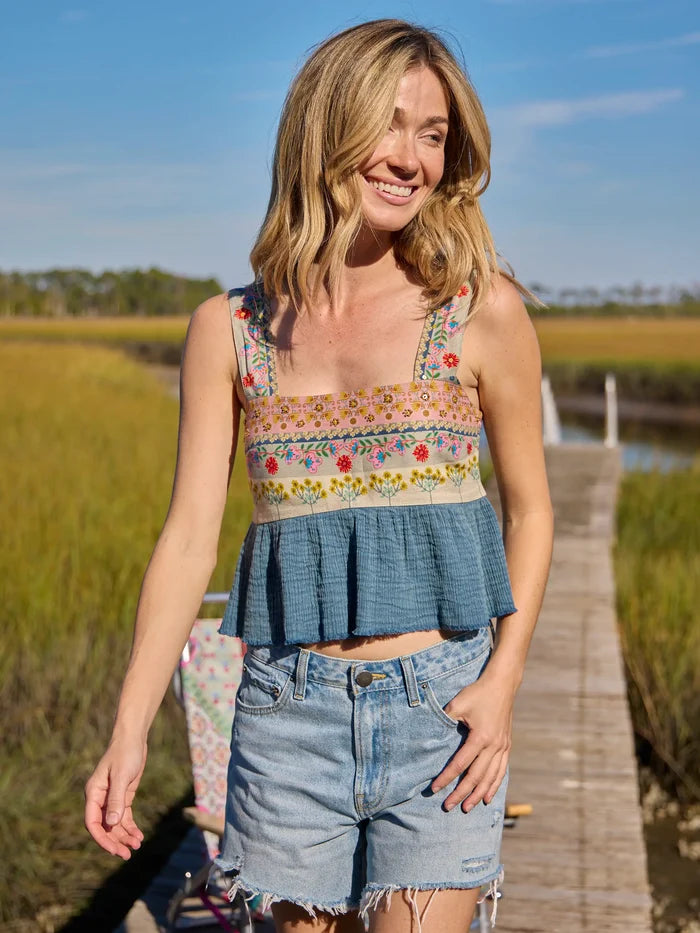 Tricia Embellished Top - Slate Blue-view 2