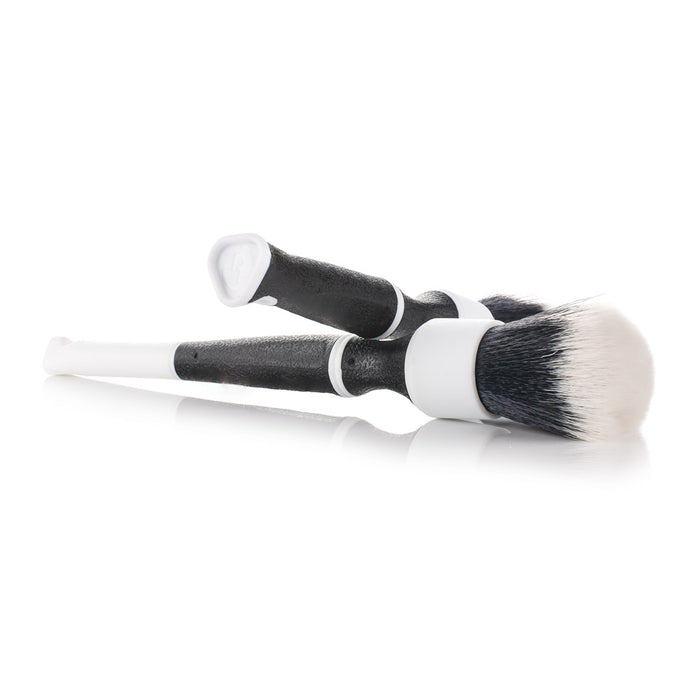 Detail Factory TriGrip Brush Black Ice full short and long handle on a white background.