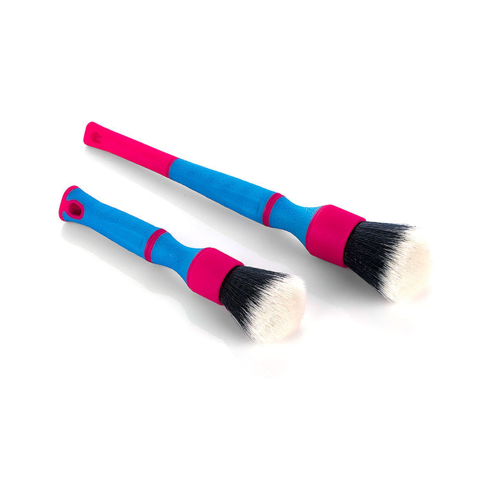 Two pink Detail Factory Synthetic brushes in parallel on a white background.