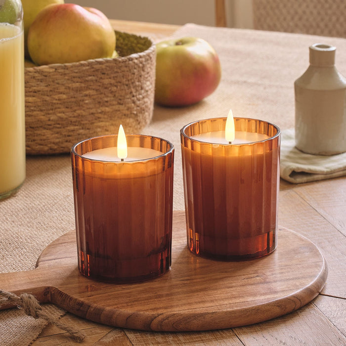 TruGlow® Burnt Orange LED Fluted Glass Candle Duo