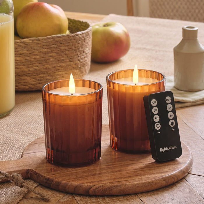 TruGlow® Burnt Orange LED Fluted Glass Candle Duo
