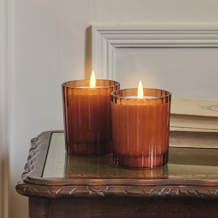 TruGlow® Burnt Orange LED Fluted Glass Candle Duo