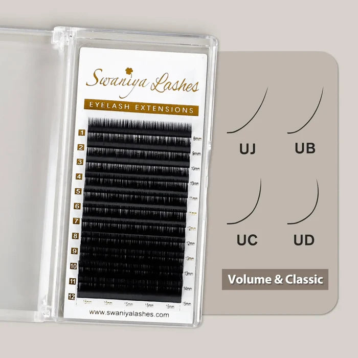 U Curl Lash Extensions | UJ UB UC UD Volume & Classic Mix Tray| Swaniya Lashes