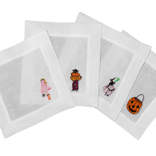 Vintage-Inspired Halloween Linen Cocktail Napkins | Set of 4