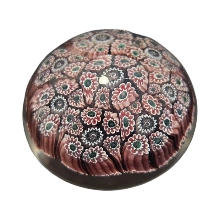Vintage Murano Millefiori Art Glass Paperweight | Burgundy Floral