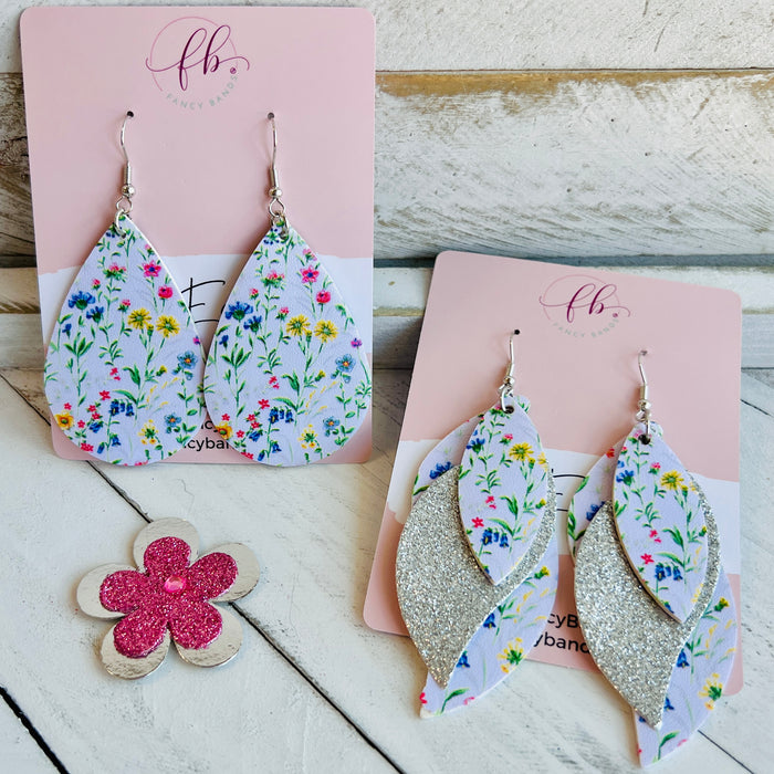 Wild Flowers Faux Leather Teardrop Ear Bling Two Styles Available