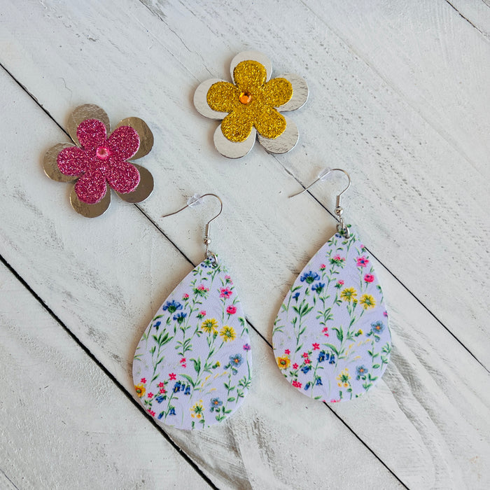Wild Flowers Faux Leather Teardrop Ear Bling Two Styles Available