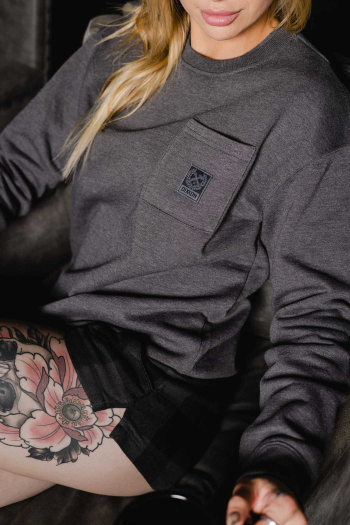 Womens Pocket Crewneck - Heathered Charcoal
