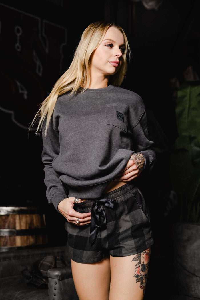 Womens Pocket Crewneck - Heathered Charcoal