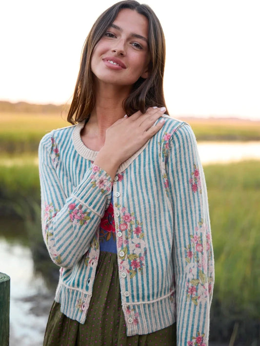 Your Everything Cardigan Sweater - Jaipur Stripe Teal-view 1