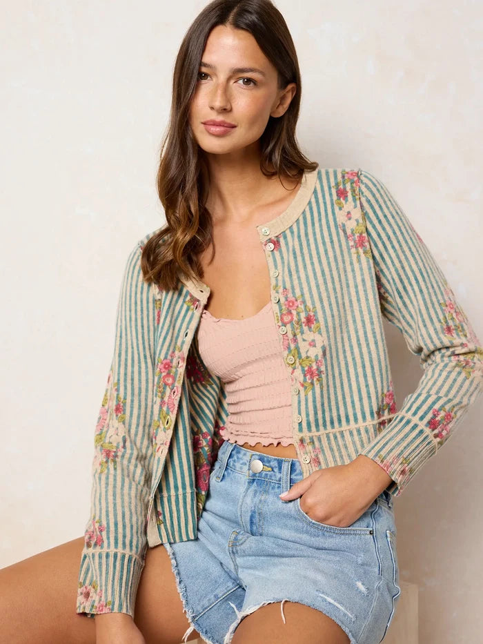 Your Everything Cardigan Sweater - Jaipur Stripe Teal-view 5