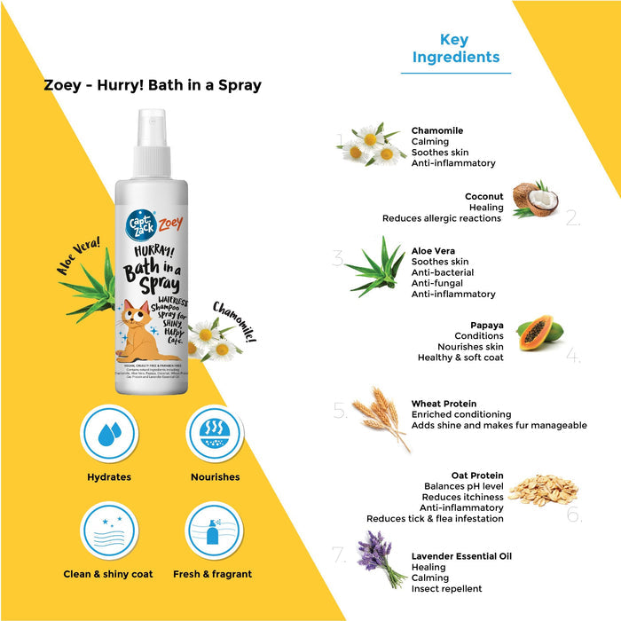 Zoey- Hurray! Bath In a Spray for Cats, 250ml - Captain Zack